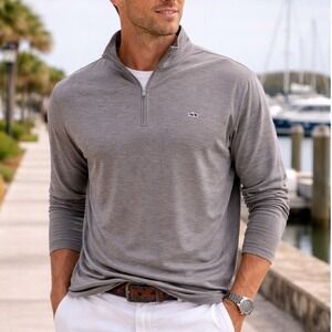 Fish Hippie Mens XL Quarter Zip Pullover Gray Cotton Modal Long Sleeve x1